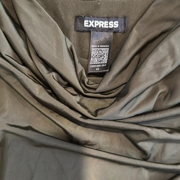 Express Dark Green Draped Long Sleeve Top - Picture 3 of 3